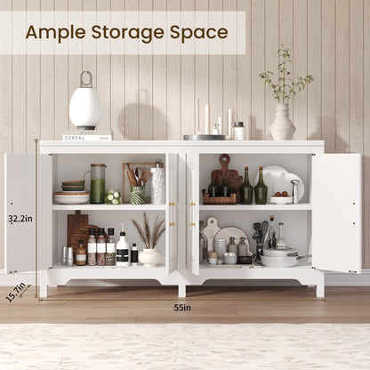 LAFGUR Buffet Sideboard Cabinet,Wood Kitchen Storage Cabinet with Adjustable Shelves,Modern Farmhouse Coffee Bar Cabinet for Kitchen, Dining Room, White