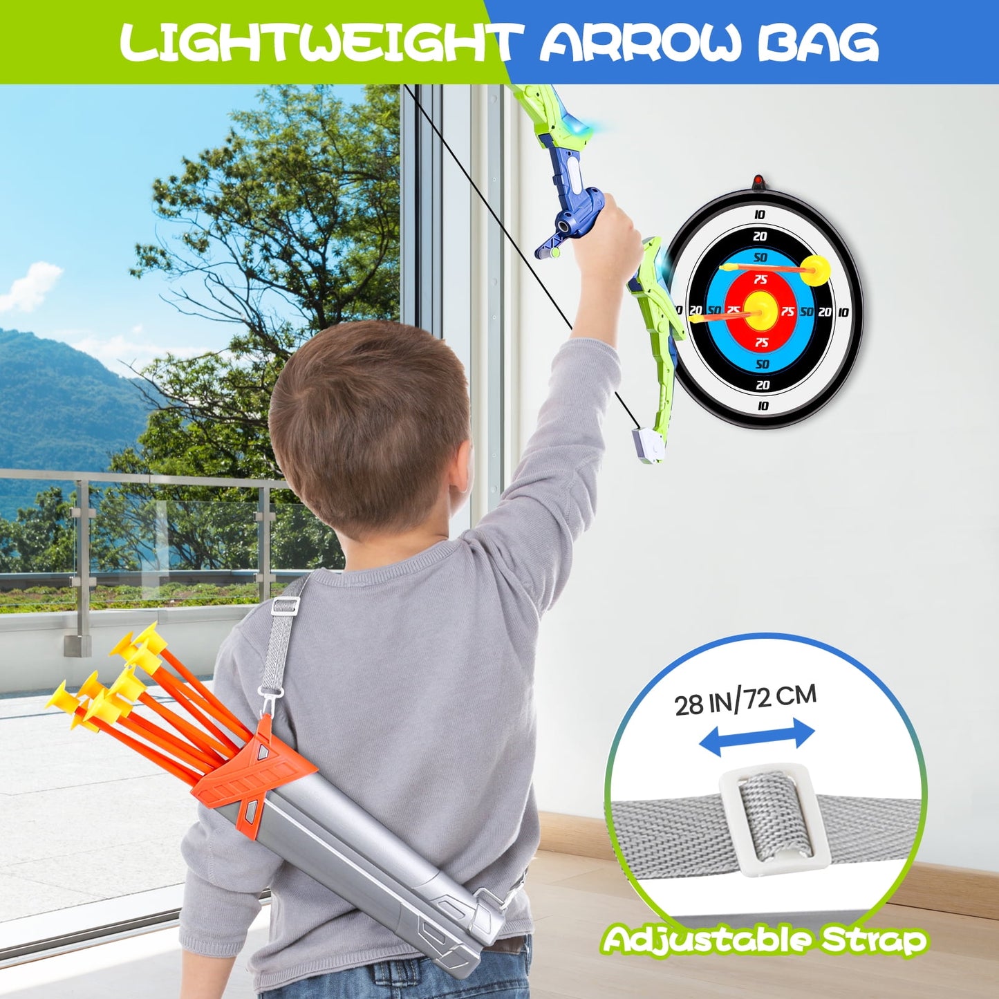 Crtynell Children'S Bow And Arrow Set With Led Flash, 3 Suction Cup Arrows, 1 Quiver And 1 Target. Indoor And Outdoor Archery Set Toy Gifts For Boys And Girls Aged 4-12 Years Old