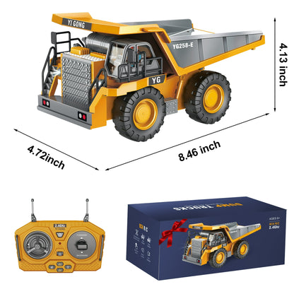 RC Dump Truck , 9-Channel Remote Control Car with Metal Bed & Light,Construction Truck Birthday Gift for Ages 3-12