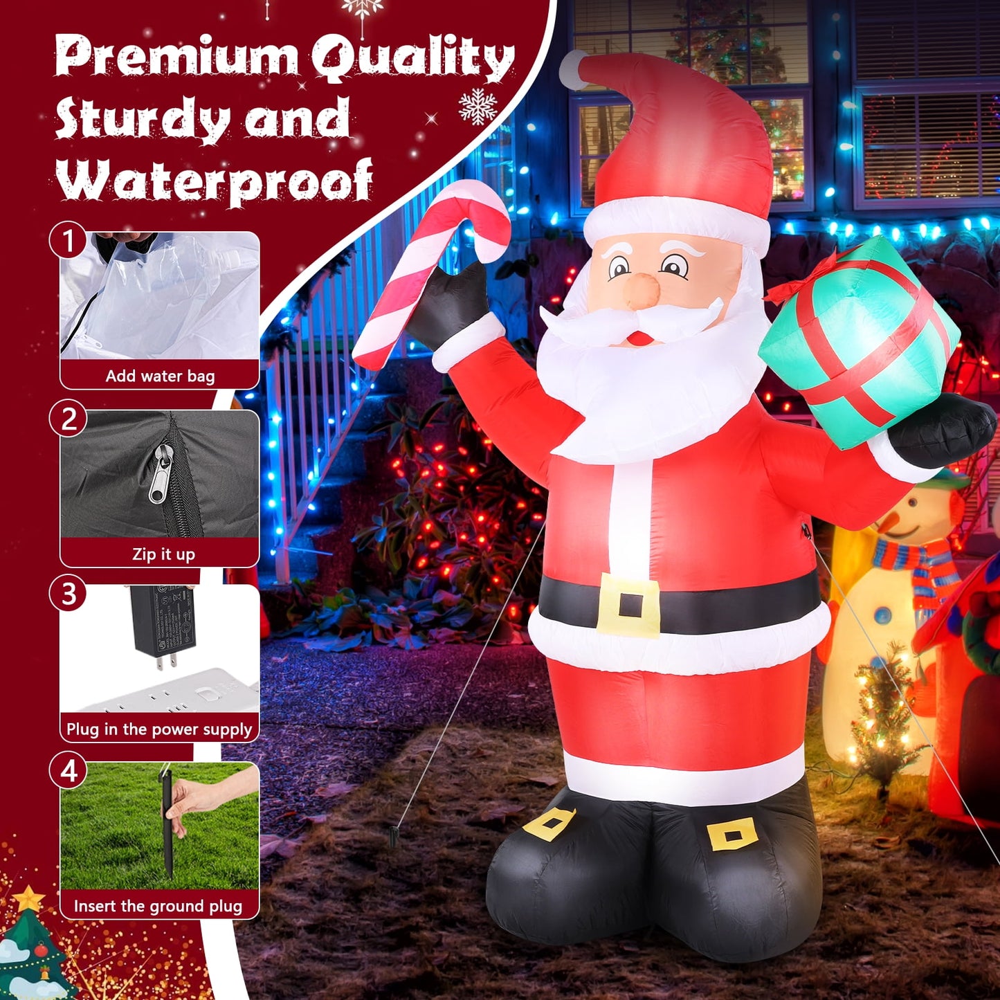 KALNUR 8 FT Christmas Inflatable Santa Claus Outdoor Decorations, Built-in LED Light, Xmas Outside Decor for Yard Garden Lawn