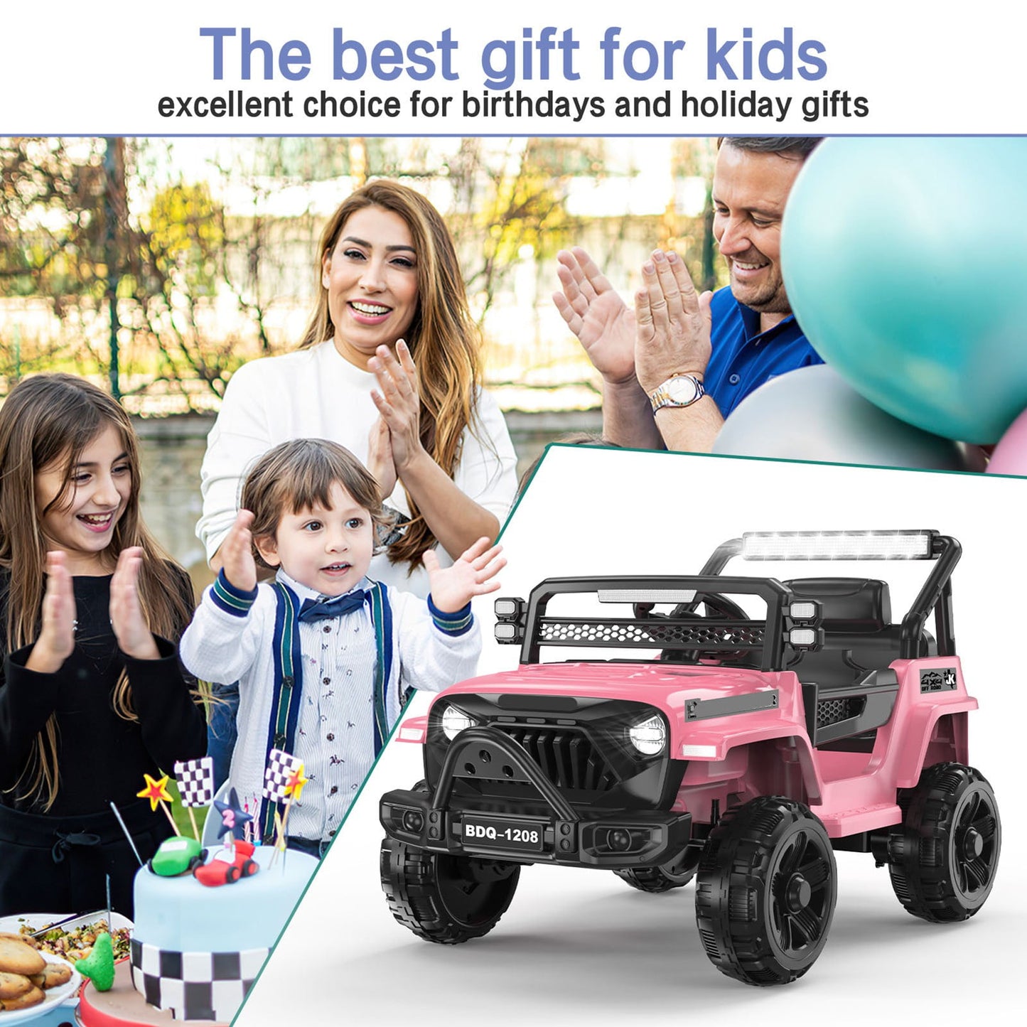 KALNUR 12V Ride on Toy Truck with Parent Remote Control, Kids Electric Car with Music and LED Lights,Pink