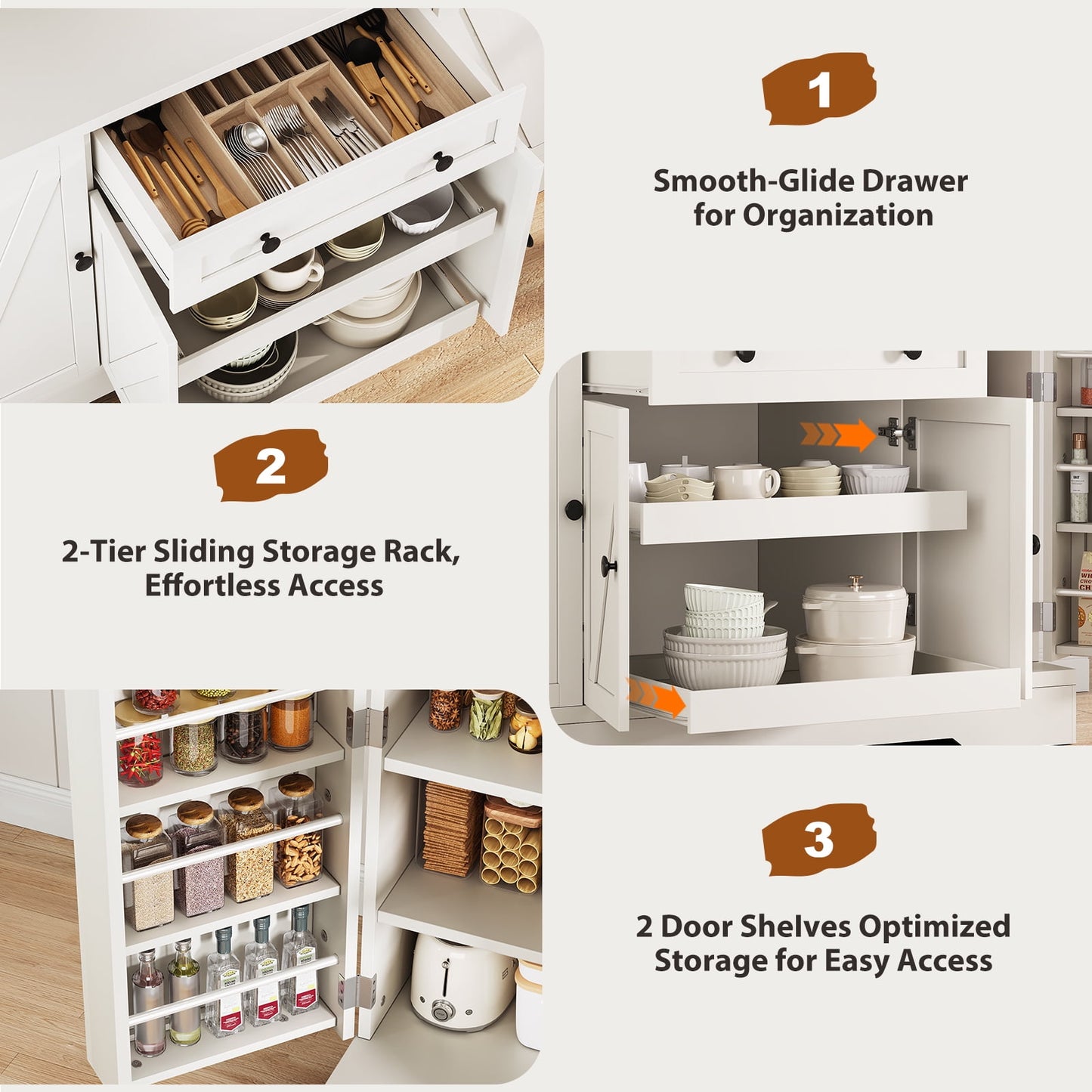 LAFGUR 54" Kitchen Storage Cabinet,Farmhouse Buffet Sideboard with Pull-Out Shelves & Drawer,White