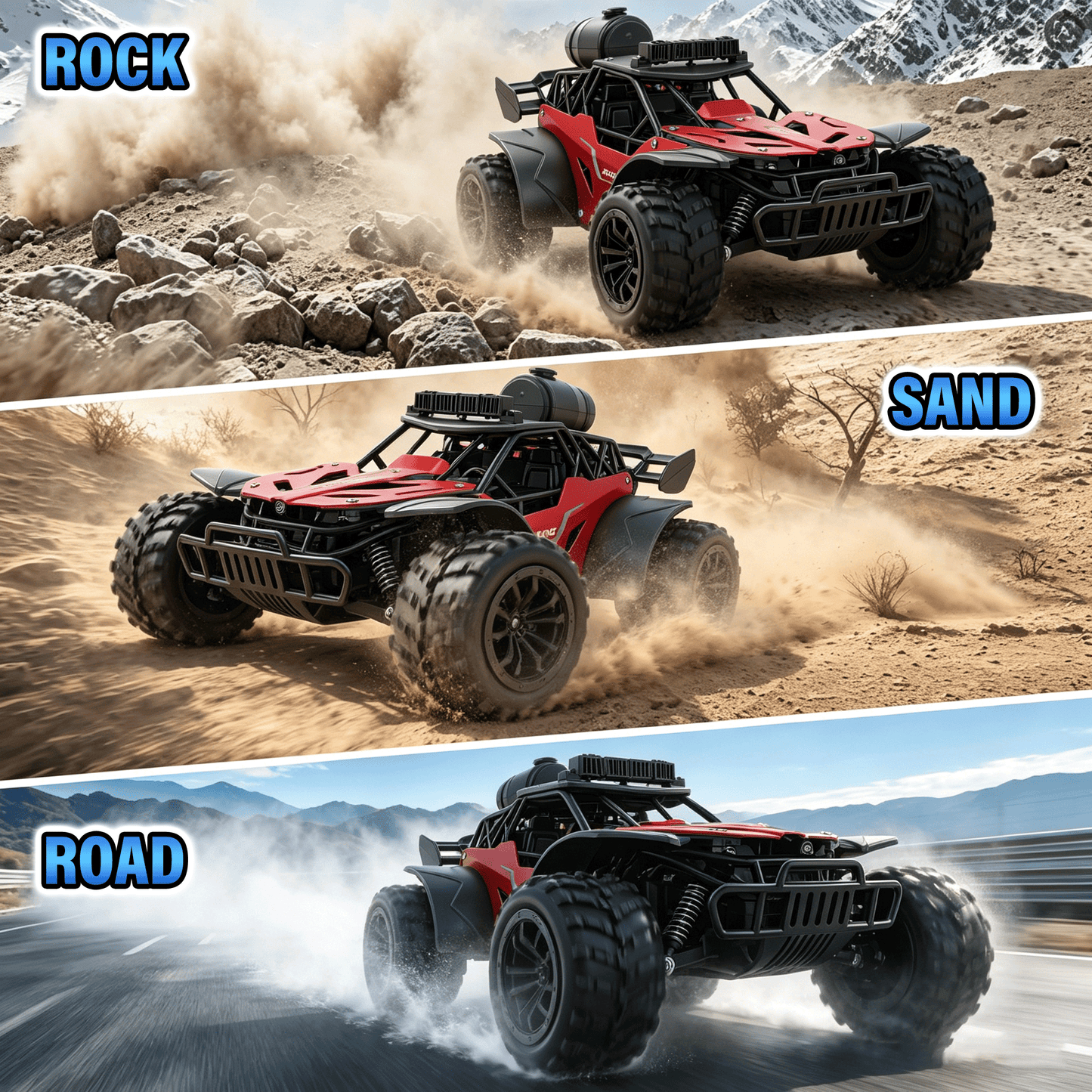 FAGINEY RC Cars with Spray Function 1:18 Off-Road Vehicle with LED Lights, 2 Batteries Included, Remote Control Toy Gift for Kids Adults, Red