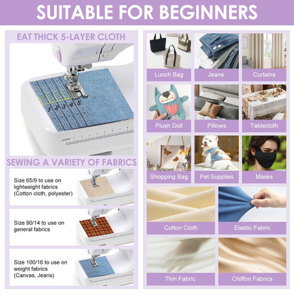FAGINEY Portable Sewing Machine for Beginners with Extension table and Accessory Kit for Clothes Pillowcases Bed Sheets, 12 Stitches