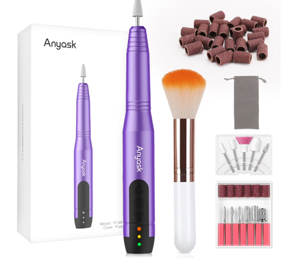 Portable Electric Nail File with 11 Nail Drill,Manicure Pedicure Polishing Tools for Home Salon Use