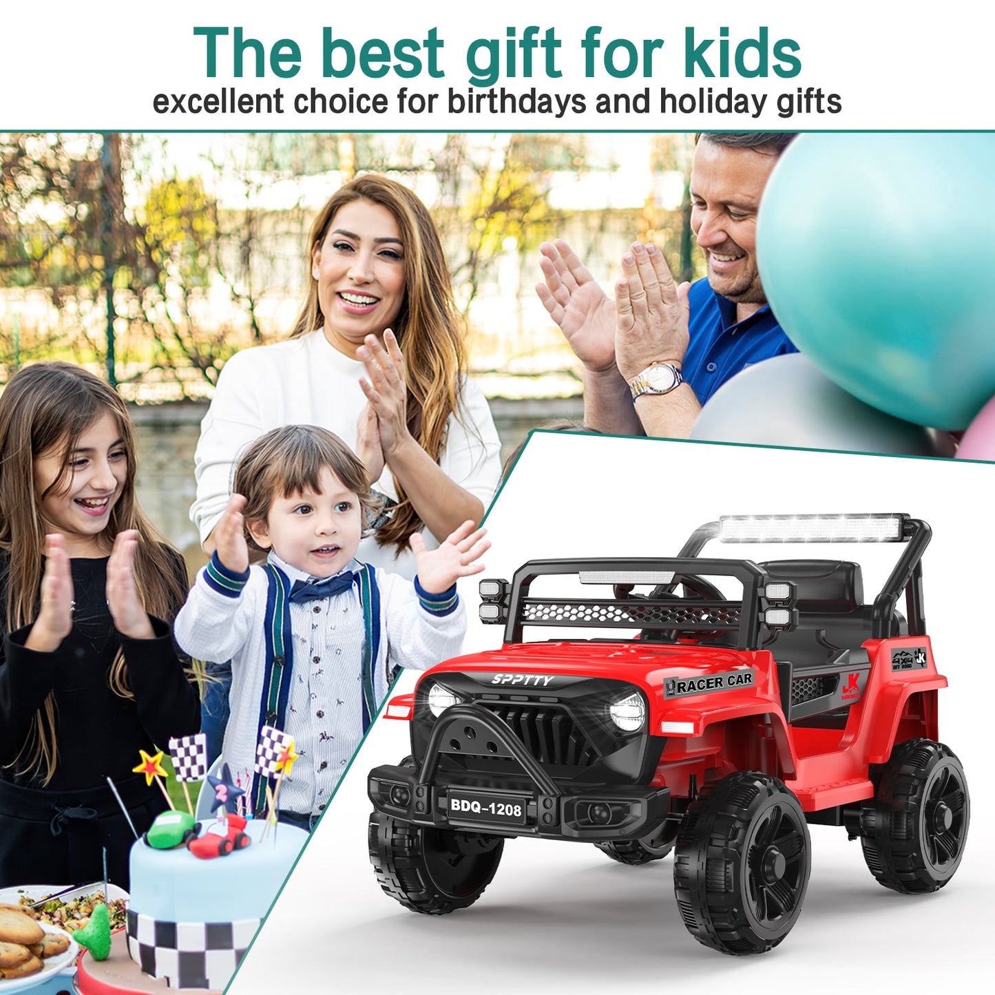 KALNUR 12V Ride on Toy Truck with Parent Remote Control, Kids Electric Car with Music and LED Lights,Red
