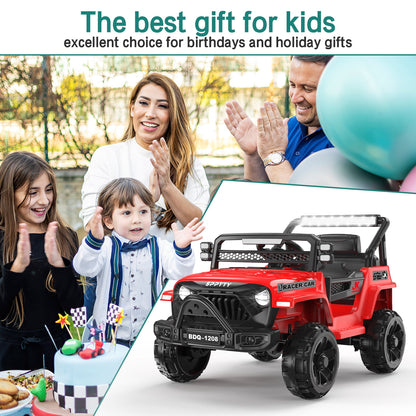 KALNUR 12V Ride on Toy Truck with Parent Remote Control, Kids Electric Car with Music and LED Lights,Red