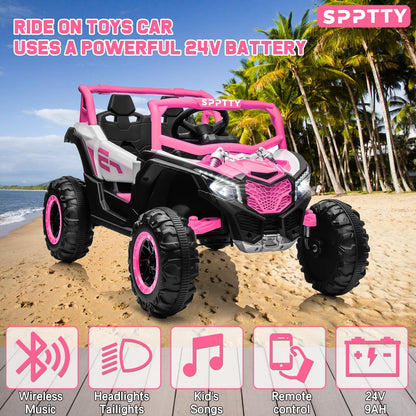 SPPTTY 24V Ride on Toys with Remote Control,4WD Ride on Car for Kids, Electric UTV with PU Leather 2 Seater,3-8Years