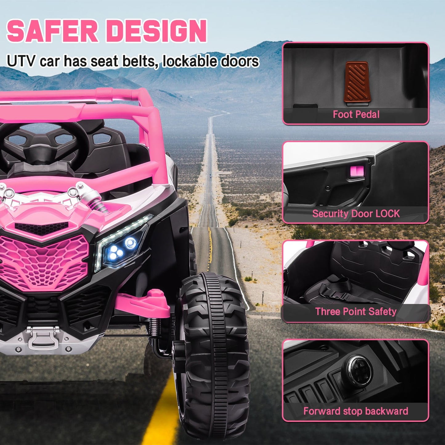 KALNUR 24V Ride on Toys with Remote Control,4WD Ride on Car for Kids, Electric UTV with PU Leather 2 Seater,3-8Years