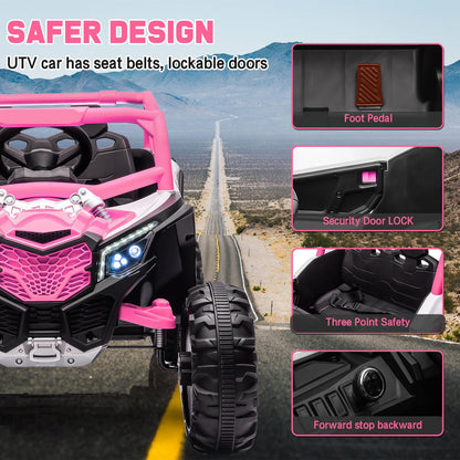 KALNUR 24V Ride on Toys with Remote Control,4WD Ride on Car for Kids, Electric UTV with PU Leather 2 Seater,3-8Years