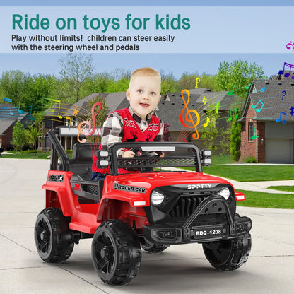 KALNUR 12V Ride on Toy Truck with Parent Remote Control, Kids Electric Car with Music and LED Lights,Red