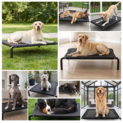 FAGINEY Cooling Elevated Dog Bed, Breathable Washable Mesh Raised Pet Cot with Anti‑Slip Feet, Portable for Indoor & Outdoor Use