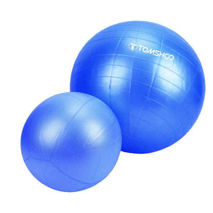 FAGINEY Non-Slip Exercise Ball Set Extra Thick Yoga Ball with Pilates Ball for Home Gym Office, Blue