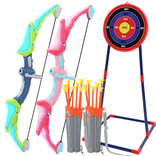 Crtynell Kids Bow And Arrow Set, 2 Pack Led Light Up Archery Toy Set Indoor Outdoor Sport Toys For Boys Girls Christmas Gift