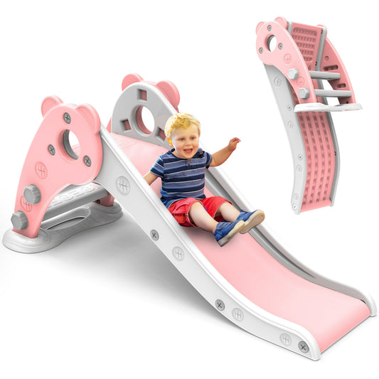 Crtynell 2024 Kids Slide for Toddlers Age 1-3 Indoor Baby Plastic climbing toys children's playground(Pink+white)