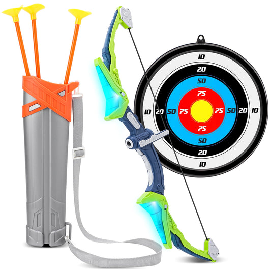 Crtynell Children'S Bow And Arrow Set With Led Flash, 3 Suction Cup Arrows, 1 Quiver And 1 Target. Indoor And Outdoor Archery Set Toy Gifts For Boys And Girls Aged 4-12 Years Old