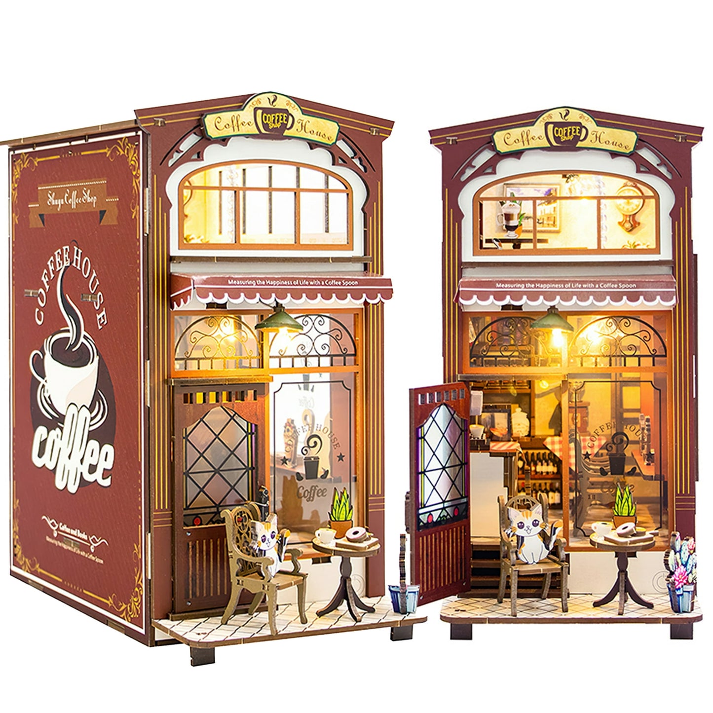 Crtynell DIY Miniature Dollhouse Kit, Book Nook Kit DIY Miniature House, Wooden Dollhouse Kit, Best Birthday and Christmas Gifts for Women and Girls (coffee shop)