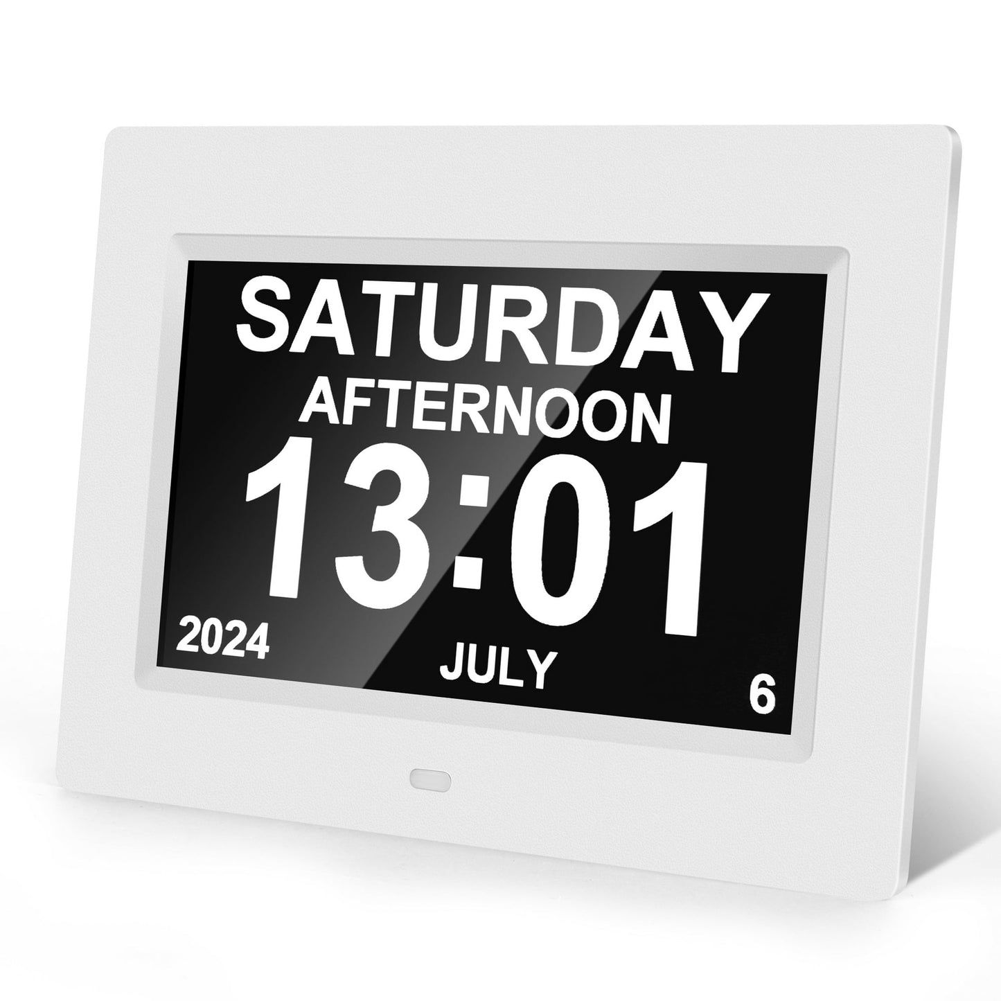 Crtynell Digital Day Calendar Clock Multifunctional Extra Large Dementia Digital Clock with 5 Alarms and Medication Reminders Impaired Vision Digital Clock (8" White)