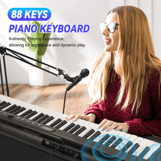 Digital Piano 61 Key with Semi-Weighted Keys, Full-Size 88 Key Keyboard Piano for Beginner, with Power Adapter, Sustain Pedal, Bluetooth, MIDI, for Beginner Professional at Home, Stage
