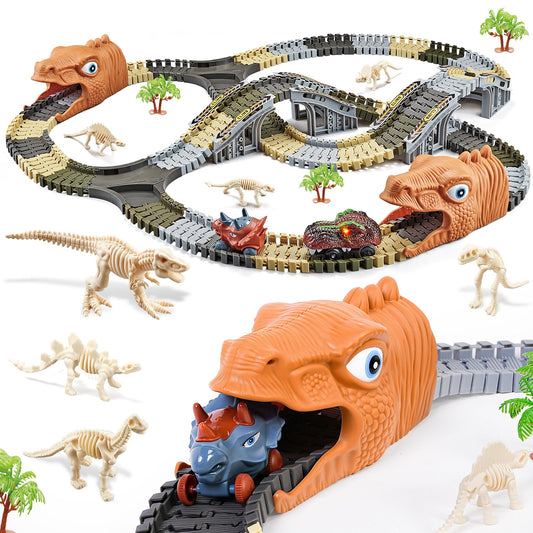 Dinosaur Toys Race Car Dinosaur Track Set For Kids, 271 Pcs Flexible Stem Playset Christmas Gifts For 3 4 5 6 7 8 Boys Girls