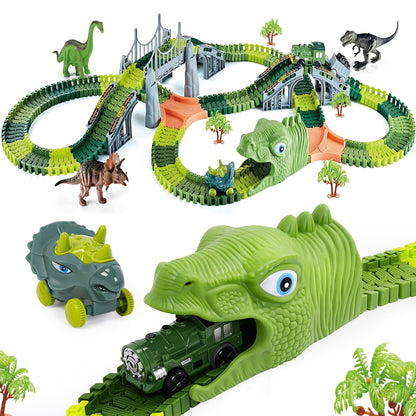 Dinosaur Toys Race Car Dinosaur Track Set For Kids, 275 Pcs Flexible Stem Playset Christmas Gifts For 3 4 5 6 7 8 Boys Girls