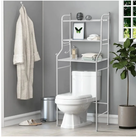 Over The Toilet Storage, 3-Tier Bathroom Storage Organizer, Bathroom Space Saver, Freestanding Corner Stand, Over Toilet Shelf, 22"W,White