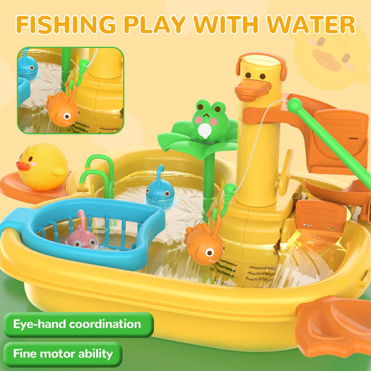 Kids Kitchen Sink Toys, Children Pretend Play Electric Dishwasher Set, Upgraded Faucet, Pool Floating Fishing Toys And Automatic Water Cycle System, Water Table Toys For Kids Boys Girls Toddlers