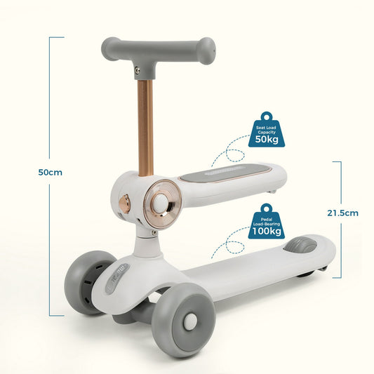 Kids Scooter With Led Lighted Wheels, 3 Adjustable Height Handlebars And Foldable Seat - Sit Or Stand Ride, Lean-To-Steer & Widen Anti-Slip Deck, Scooters For Kids 3-12, White