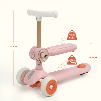 Kids Scooter With Led Lighted Wheels, 3 Adjustable Height Handlebars And Foldable Seat - Sit Or Stand Ride, Lean-To-Steer & Widen Anti-Slip Deck, Scooters For Kids 3-12, Pink