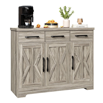 Kitchen Buffet Sideboard Cabinet, 3 Drawers Farmhouse Coffee Bar Storage Cabinet with Adjustable Shelf, White-5539725456