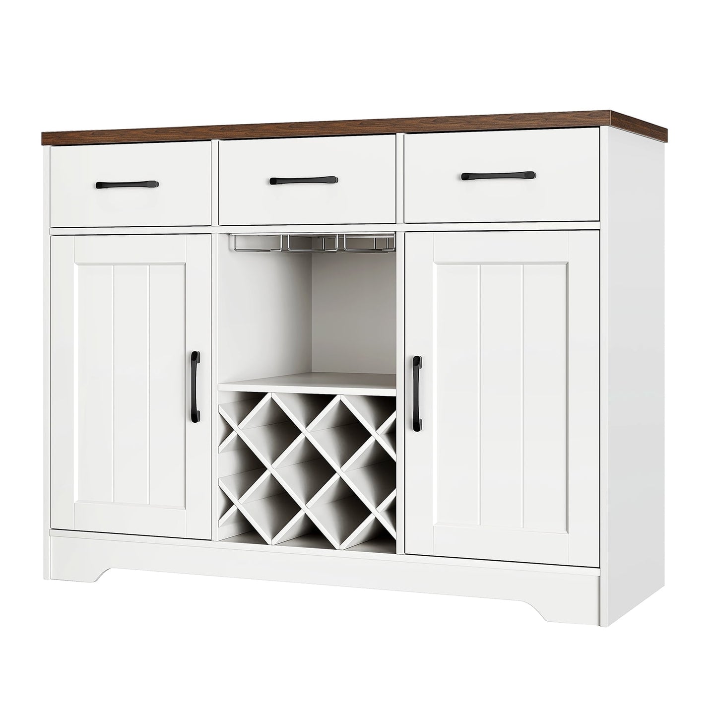 Kitchen Buffet Sideboard Cabinet, 3 Drawers Farmhouse Coffee Bar Storage Cabinet with Adjustable Shelf, White-5539725456