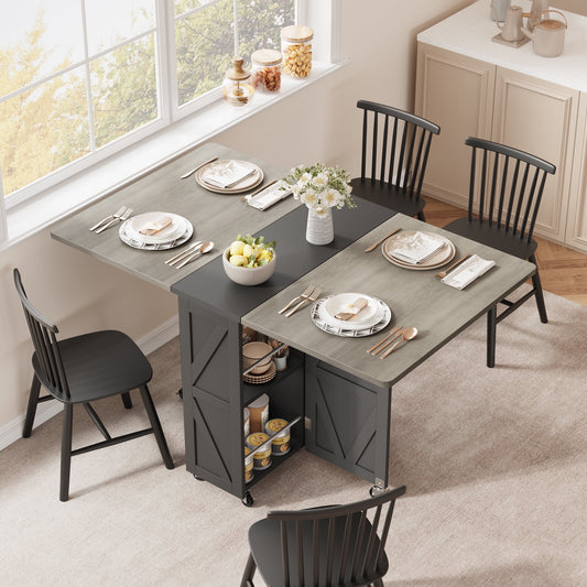 LAFGUR Folding Dining Table with 2 Storage Racks,Drop Leaf Tables with 6 Wheels,Multifunction Expandable Table for Kitchen,Bedroom,Living Room