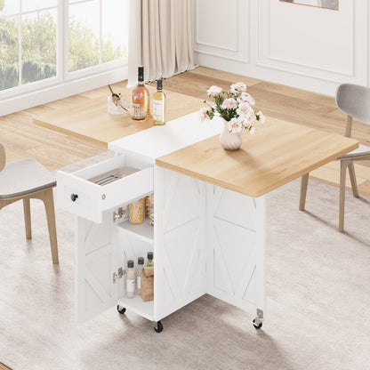 LAFGUR Folding Dining Table with 2 Storage Racks,Drop Leaf Tables with 6 Wheels,Multifunction Expandable Table for Kitchen,Bedroom,Living Room