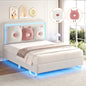 LAFGUR Twin Size Upholstered Bed Frame with LED Lights,Boucle Princess Platform Bed with Adjustable Headboard and Removable Pillows