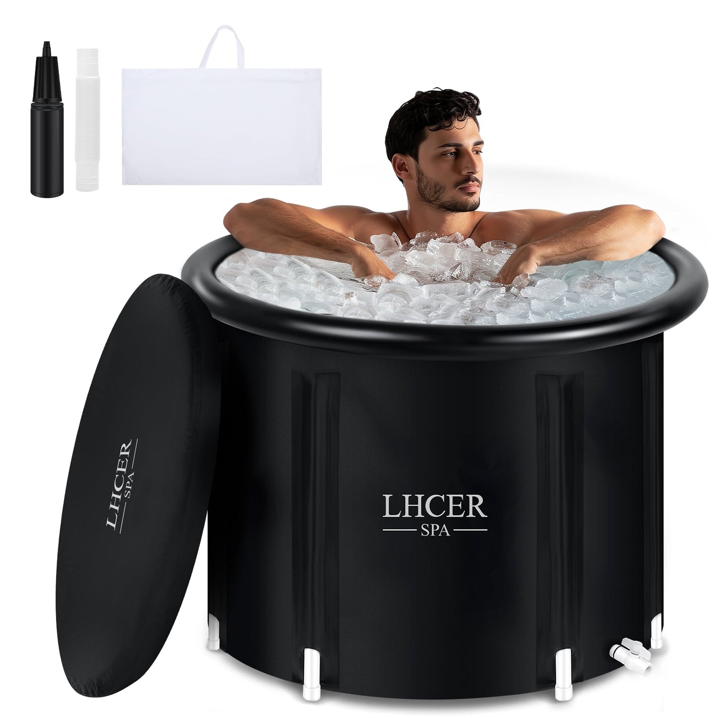 LHCER Portable Bathtub for Adults XL 88 Gallon Ice Bath Tub for Athletes Recovery, Inflatable Soaking Tub Shower, Cold Plunge Tub with Cover