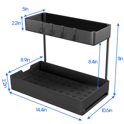 Under Sink Organizer, 2 Tier Bathroom Cabinet Organizer with Sliding Basket, Multi-Purpose Under Sink Organizers and Storage for Bathroom Kitchen