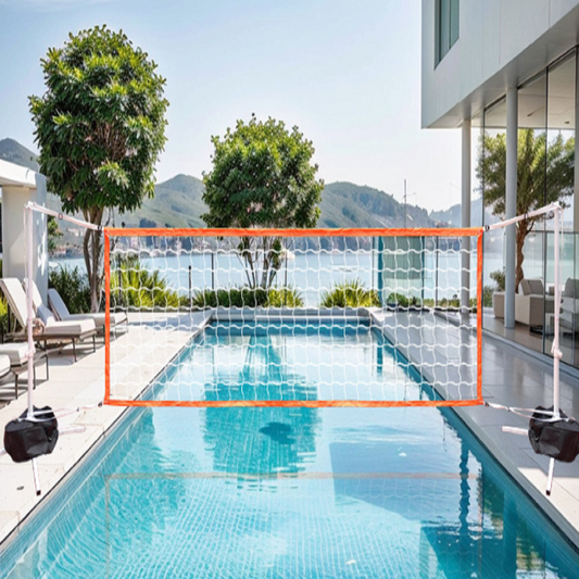 Led Pool Volleyball Net Set With Colorful Lights,15ft-32ft Adjustable Volleyball Game Set For Inground Pool, Kids Adults Swimming Pool Water Volleyball Games Toy For Backyard Party Sport