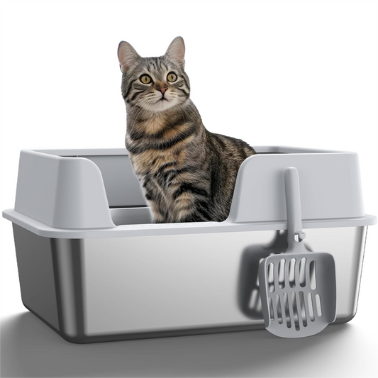 Stainless Steel Litter Box, Side Entry Scratch Proof Versatile Enclosed High Sides Litter Box Secure Structure For Small Medium Cats