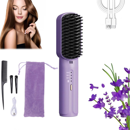 Cordless Hair Straightening Brush, Negative Ion Hair Straightening Brush, Rechargeable & Portable, Adjustable Temperature for All Hair Type, Purple