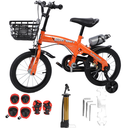 14" 16" 18" Kids Bike with Training Wheels, Height Adjustable Kid's Bicycle with Basket/Water Bottle/Inflator/Bell, Christmas Birthday New Year Gifts for Girls Boys Toddlers Kids 3 to 12 Years Old