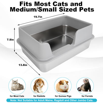 Stainless Steel Litter Box, Side Entry Scratch Proof Versatile Enclosed High Sides Litter Box Secure Structure For Small Medium Cats