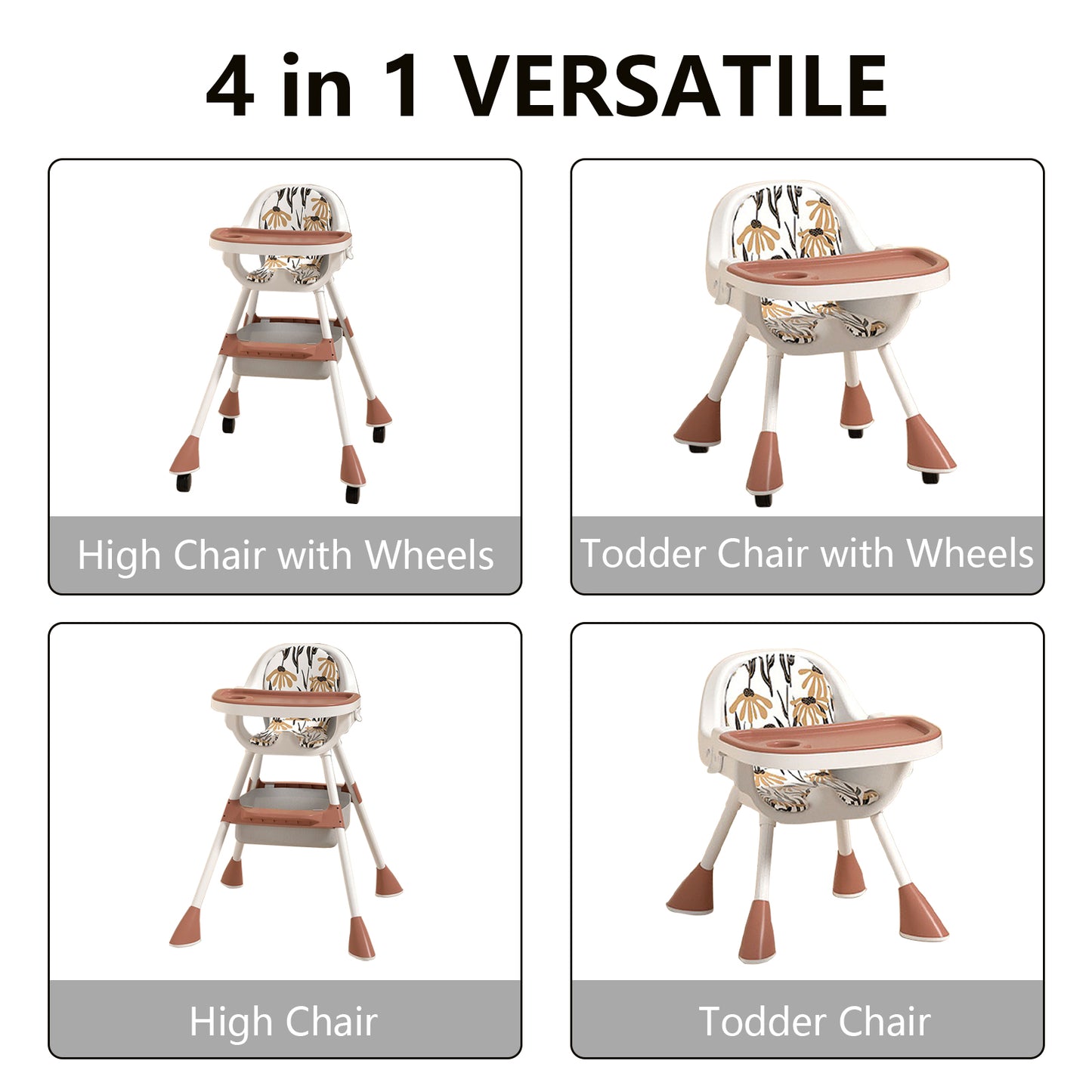 High Chair, Baby High Chair Coffee Red Removable Cushion 3 Levels Height Adjustable For Home Use For 6 Months To 6 Years Old Toddler