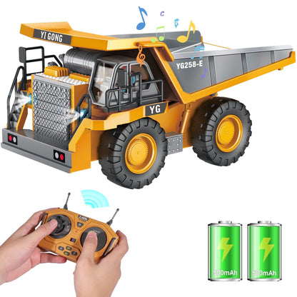 RC Dump Truck , 9-Channel Remote Control Car with Metal Bed & Light,Construction Truck Birthday Gift for Ages 3-12