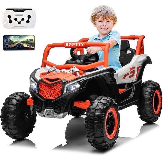 24V Ride on Toys with Remote Control,4WD Ride on Car for Kids, Electric UTV with PU Leather 2 Seater,3-8Years