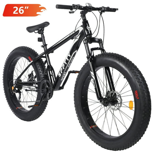 26" Fat Tire Mountain Bike,4" Non-Slip Wide Tires with 21 Speed,Dual Disc Brakes,Bicycle for Men and Women