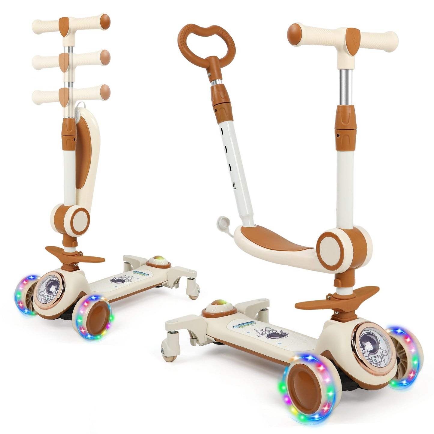 3-In-1 Kids Scooter With 3 LED Light Wheels,Kick Scooter With Folding Seat and Push Bar