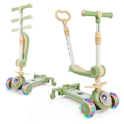 3-In-1 Kids Scooter With 3 LED Light Wheels,Kick Scooter With Folding Seat and Push Bar