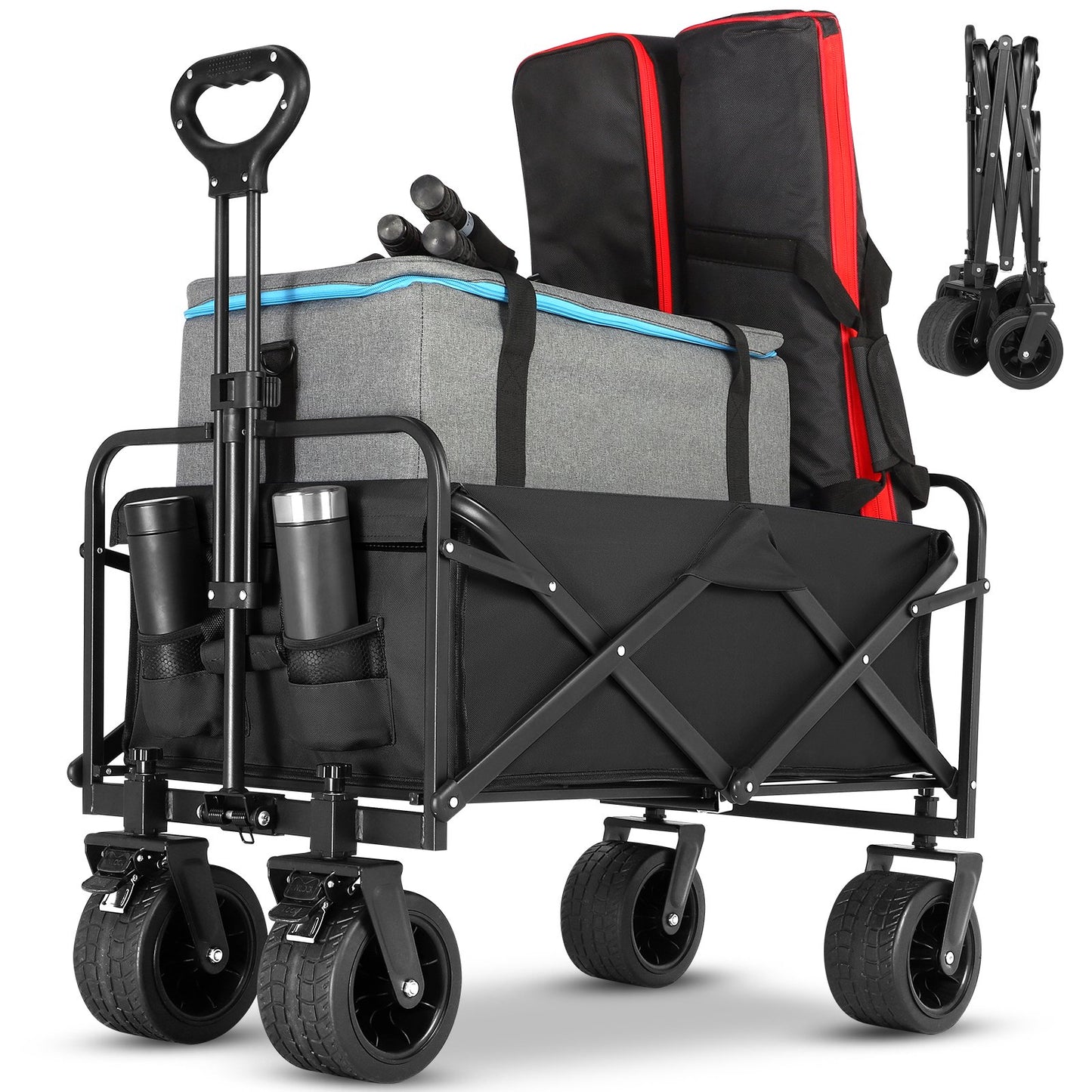 Collapsible Wagon,Foldable Garden Cart,Utility Grocery Shopping Cart for Camping,Sports