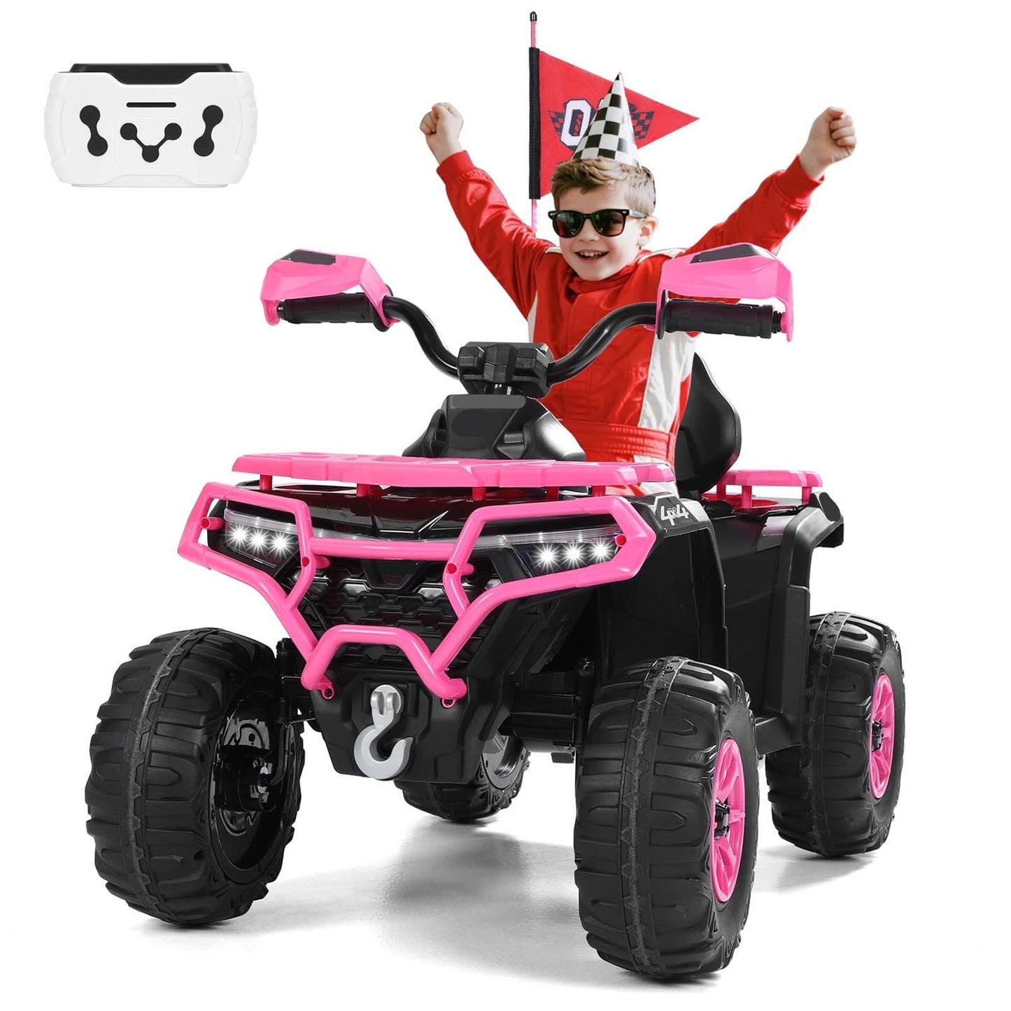 Kids ATV 4 Wheeler, 24V Ride on Toys with 2 Seater, Electric Car w/ Bluetooth/MP3 ,and Flag,Rose