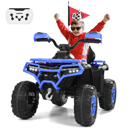 Kids ATV 4 Wheeler, 24V Ride on Toys with 2 Seater, Electric Car w/ Bluetooth/MP3 ,and Flag,Blue